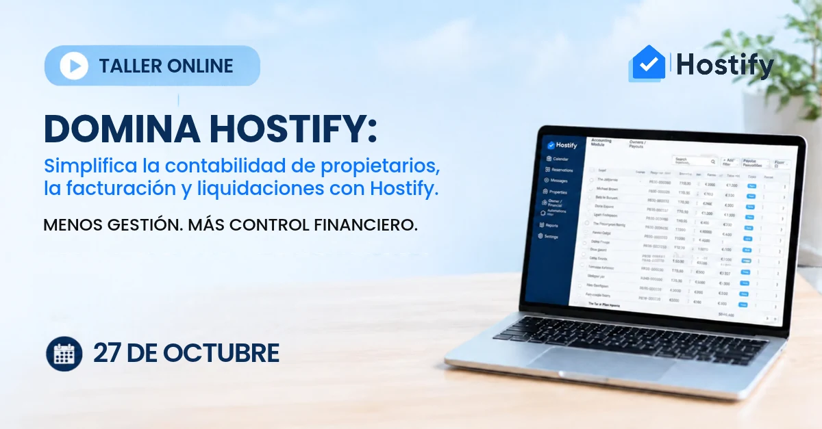 Banner del webinar Dominando Hostify: Contabilidad para propietarios, facturación y estados de cuenta, 27 de octubre de 2026