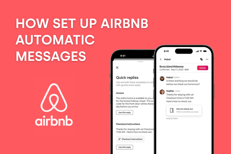 Airbnb automated messaging setup guide displayed on smartphone screen with message templates and quick replies interface