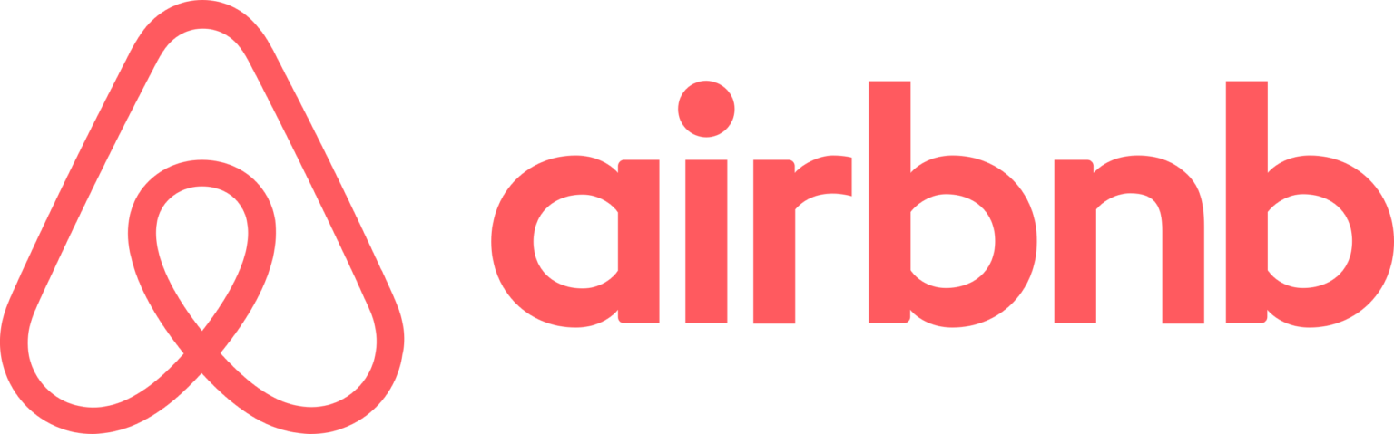 Airbnb logo in red, featuring the stylised 'A' symbol and wordmark