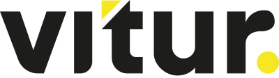 Vitur logo in black with yellow accent mark
