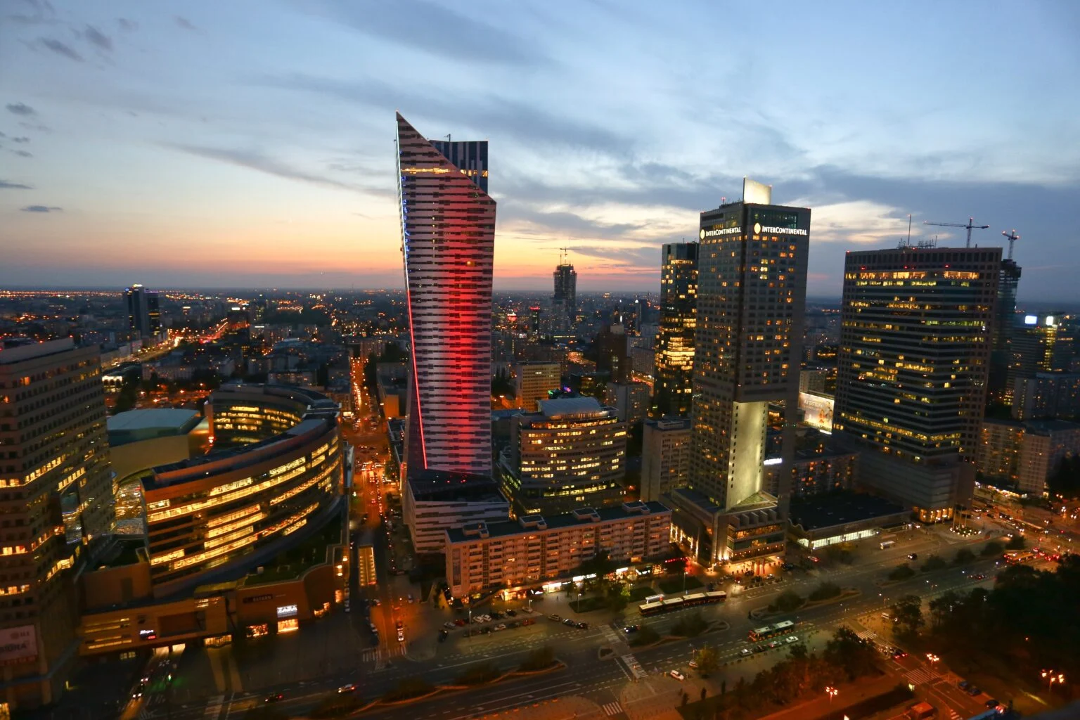 high angle shot warsaw poland sunset scaled