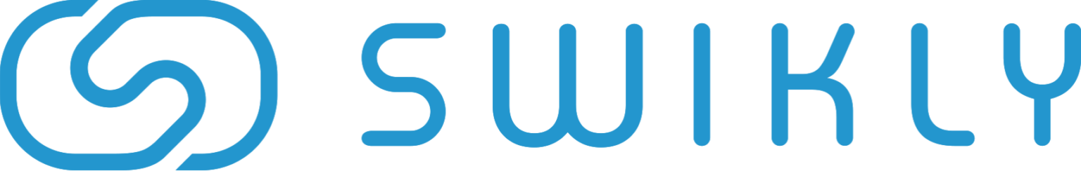 Swikly logo in blue with stylised speech bubble design and company name in sans-serif type