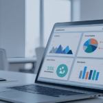 Relatórios de receitas utilizando software de gestão apresentados num dashboard com métricas e análise financeira