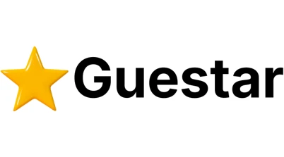 Guestar logo with gold star and black text