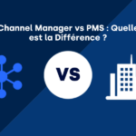 Comparaison visuelle entre un Channel Manager et un PMS avec icônes de réseau et bâtiment