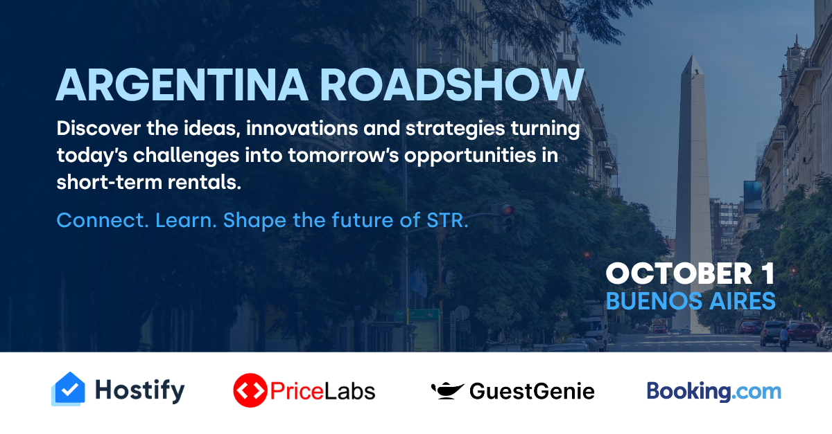 Buenos Aires street with obelisk monument promoting Argentina Roadshow for short-term rental industry leaders on October 1
