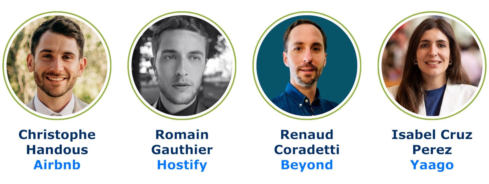 Team of four vacation rental management professionals: Christophe Handoux, Simon Gauthier, Bruno Coradetti and Isabela Perez Yango